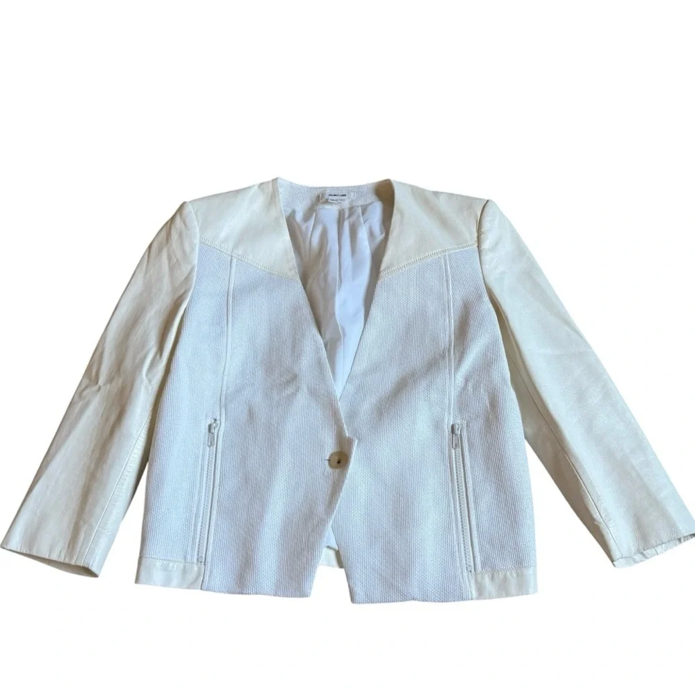 Helmut Lang Cotton Linen Lamb Leather Blazer Jacket Sz 2 Cream White - Picture 1 of 4